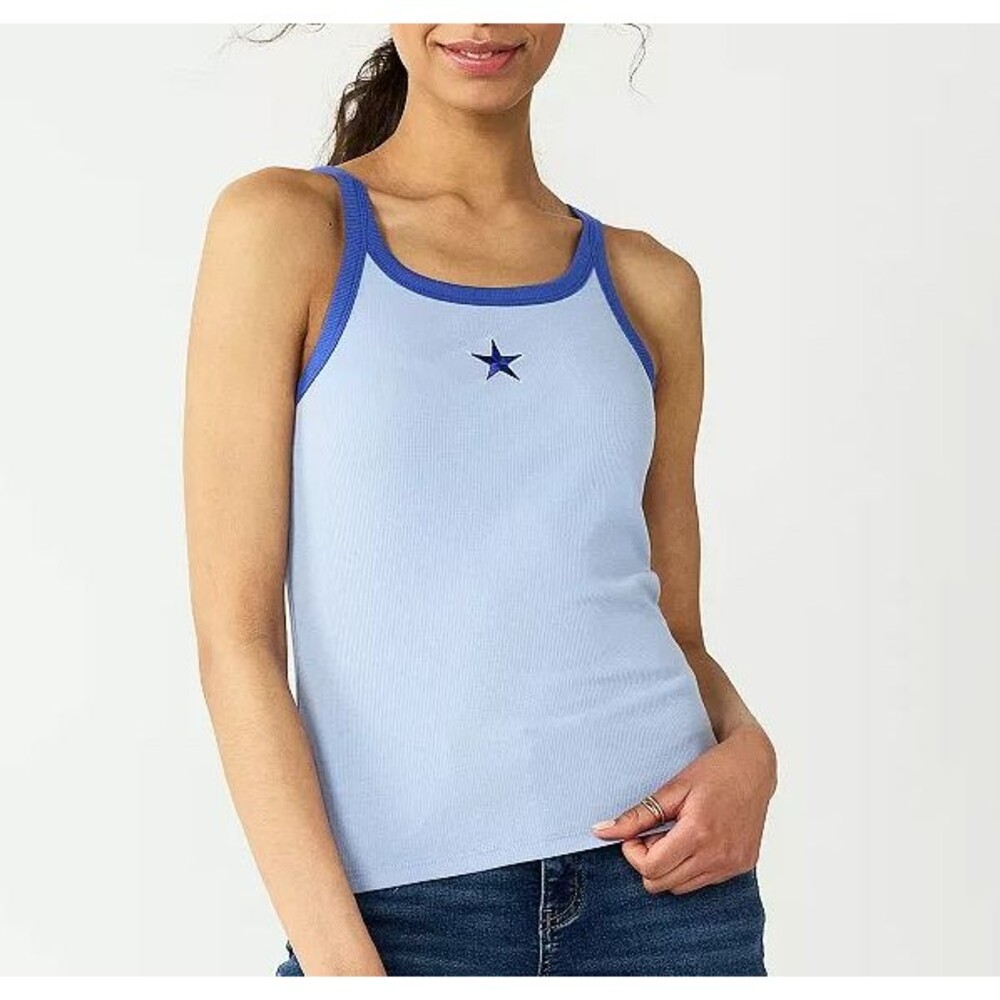 Junior's Medium Tank Top SO Americana Rib Scoop Blue